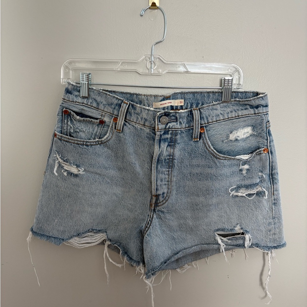 Levi's Light Blue Distressed Wedgie Jean Shorts